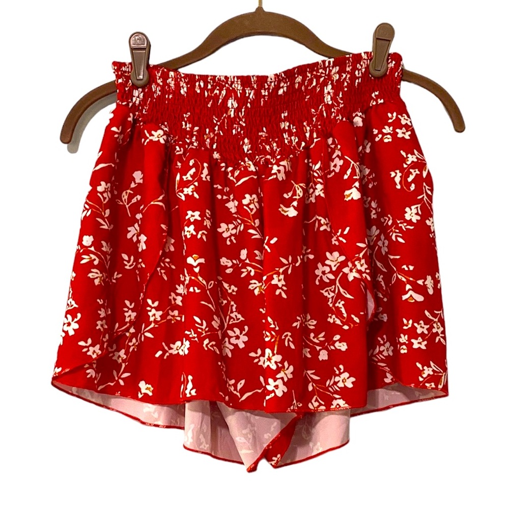 Women’s High Waisted Floral Shorts with Slits Elastic Waistband Size Large